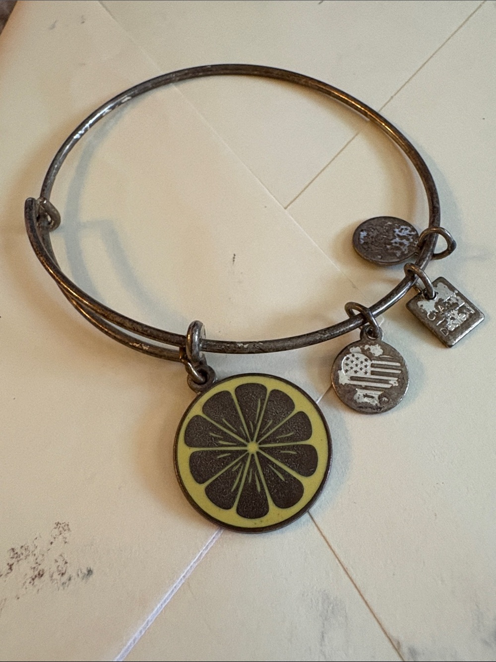 Alex and Ani Olive Green Citrus Charm Bangle Bracelet